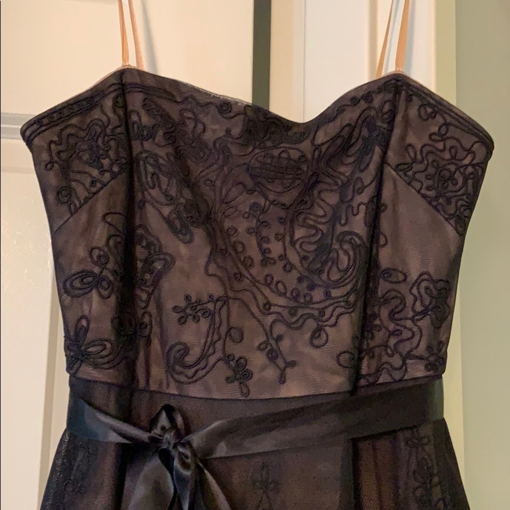 Black embroidered tea length belted dress by BCBG